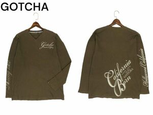 GOTCHA Gotcha Logo embroidery * V neck waffle long sleeve cut and sewn long T-shirt Sz.XXXL men's Surf large size extra-large C4T04501_5#F