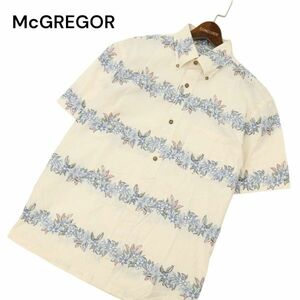 McGREGOR マクレガー 春夏 花柄 フラワー柄★ デザイン ボーダー 半袖 ボタンダウン シャツ Sz.L　メンズ 日本製　C4T03878_4#A