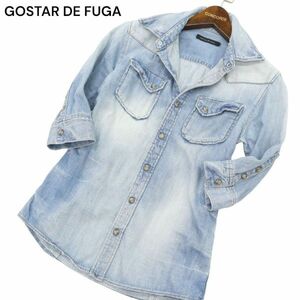 GOSTAR DE FUGA Goss tar ji Fuga весна лето USED обработка * 7 минут рукав Western Denim рубашка Sz.44 мужской C4T03854_4#A