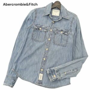 Abercrombie&Fitch アバクロンビー＆フィッチ 通年 ダメージ加工★ 長袖 ワーク デニム シャツ Sz.S　メンズ　C4T03908_4#C