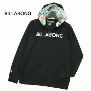 美品★ BILLABONG ビラボン 春夏 ロゴ プリント ストレッチ ジップ フーディー ラッシュガード パーカー Sz.S メンズ 黒 C4T04129_4#Mの画像1