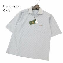 新品 未使用★ Huntington Club ハンティントンクラブ ロゴ刺繍 半袖 ハーフジップ 鹿の子 チェック ポロシャツ Sz.M メンズ　C4T04122_4#A_画像1