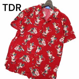 Tokyo Disney RESORT 東京ディズニーリゾート 限定★ 春夏 半袖 ミニー 総柄 レーヨン アロハ シャツ Sz.M　メンズ 赤　C4T04335_5#A