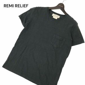 REMI RELIEF レミレリーフ 春夏 ヴィンテージ加工★ 半袖 ポケット カットソー Tシャツ Sz.M　メンズ グレー 日本製　C4T04253_5#D