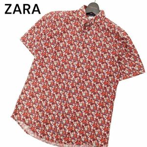 ZARA ザラ マン 現行タグ★ 春夏 半袖 SLIM FIT 【花柄 フラワー 総柄】 ボタンダウン シャツ Sz.S　メンズ　C4T04328_5#A