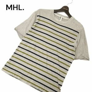 MHL. マーガレットハウエル 春夏 カットオフ★ ボーダー 半袖 カットソー Tシャツ Sz.M　メンズ グレー 日本製　C4T04266_5#D