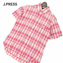 J.PRESS ジェイプレス 春夏 半袖 ワーク★ ボタンダウン マルチ チェック シャツ Sz.M　メンズ 　C4T04257_5#A_画像1