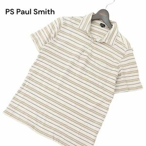 PS Paul Smith ポールスミス 春夏 マルチ ボーダー★ 半袖 鹿の子 ポロシャツ Sz.M　メンズ グレー 日本製　C4T04256_5#D