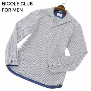 NICOLE CLUB FOR MEN ニコルクラブ フォーメン 通年 襟ワイヤー★ イタリアンカラー 長袖 ジャガード シャツ Sz.48　メンズ　C4T04476_5#C