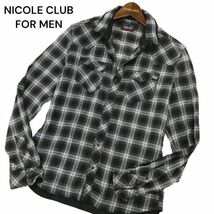 NICOLE CLUB FOR MEN ニコルクラブ フォーメン 春夏 襟袖ワイヤー★ 長袖 ウエスタン チェック シャツ Sz.46　メンズ　C4T04362_5#A_画像1