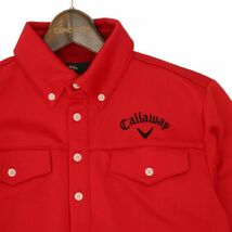 Callaway キャロウェイ X-SERIES 通年 ロゴ刺繍★ 長袖 ボタンダウン ワーク ポロシャツ Sz.L　メンズ ゴルフ 赤　C4T04478_5#C_画像2