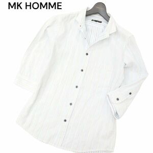 MK HOMME ミッシェルクラン オム 春夏 襟ワイヤー★ 7分袖 ストライプ シャツ Sz.46　メンズ　C4T04425_5#A