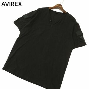 AVIREX アヴィレックス スリーブポケット★ ミリタリー ヘンリーネック 半袖 カットソー Tシャツ Sz.2XL　メンズ 黒 大きい　C4T04385_5#A