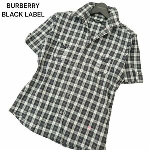 BURBERRY BLACK LABEL バーバリー ブラックレーベル 春夏 ホース刺繍★ 半袖 ワーク チェック シャツ Sz.2　メンズ　C4T04285_5#A