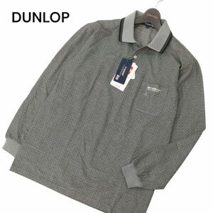 【新品 未使用】 DUNLOP ダンロップ 吸水速乾 強力消臭 ロゴ 長袖 ポロシャツ Sz.LL　メンズ 灰 日本製 大きいサイズ ゴルフ　C4T04439_5#F