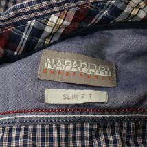 NAPAPIJRI ナパピリ 通年 SLIM FIT ロゴ刺繍★ インド綿 長袖 チェック シャツ Sz.S　メンズ ネイビー　C4T04441_5#C_画像7