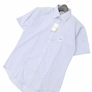 【新品 未使用】 STUART KENT スチュアート ケント 半袖 ボタンダウン ストライプ シャツ ワイシャツ Sz.M　メンズ ビジカジ　C4T04437_5#A