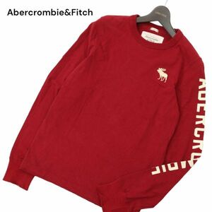 Abercrombie&Fitch アバクロンビー＆フィッチ 通年 トナカイ刺繍★ プリント 長袖 カットソー ロンTシャツ Sz.S　メンズ 赤　C4T04449_5#F