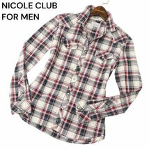 NICOLE CLUB FOR MEN ニコルクラブ フォーメン 通年 襟ワイヤー★ 長袖 ウエスタン チェック シャツ Sz.46　メンズ　C4T04484_5#C_画像1