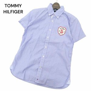 TOMMY HILFIGER トミーヒルフィガー 春夏 ロゴ刺繍★ ワッペン 半袖 ボタンダウン ストライプ シャツ Sz.M　メンズ　C4T04603_5#A