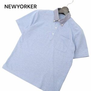 NEWYORKER ニューヨーカー 春夏 襟ストライプ★ 半袖 ボタンダウン ポロシャツ Sz.M　メンズ　C4T04737_5#D