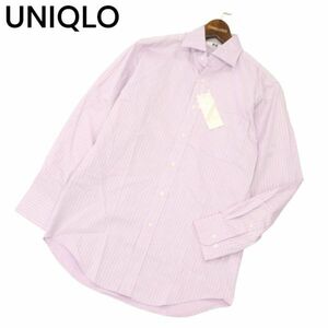 【新品 未使用】 UNIQLO ユニクロ 通年 ホリゾンタルカラー 長袖 ファインクロス ドビー ストライプ シャツ Sz.S　メンズ　C4T04790_5#C