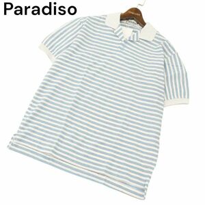 未使用★ Paradiso パラディーゾ 春夏 ロゴ刺繍 半袖 ボーダー ポロシャツ Sz.L　レディース 日本製 ゴルフ　C4T04777_5#A