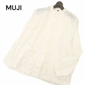 MUJI 無印良品 春夏 麻 リネン100％★ 長袖 カンフー チャイナ シャツ Sz.L-XL　メンズ 白 大きいサイズ　C4T04945_5#A