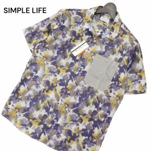 【新品 未使用】 SIMPLE LIFE シンプルライフ レナウン 春夏 胸ポケット 切替 デザイン 半袖 シャツ Sz.L　メンズ　C4T05003_5#A