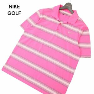 NIKE GOLF ナイキ ゴルフ 春夏 DRY FIT 吸水速乾 ロゴ★ ボーダー 半袖 ストレッチ ポロシャツ Sz.XL　メンズ 大きいサイズ　C4T04985_5#D