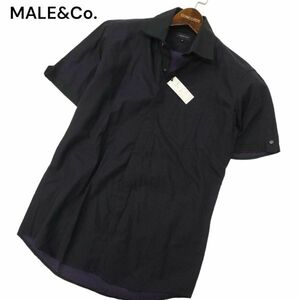 【新品 未使用】 MALE&Co. タカキュー 春夏 ドット総柄 二重襟 比翼仕立て 半袖 シャツ Sz.M　メンズ 黒　C4T05113_5#A