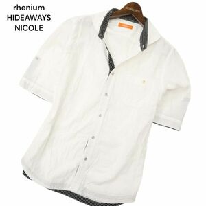 rhenium HIDEAWAYS NICOLE ハイダウェイ ニコル 春夏 ストライプ使い★ 半袖 スリム シャツ Sz.48　メンズ 白　C4T05095_5#A