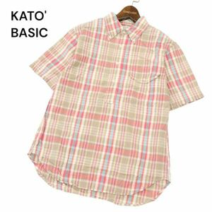 KATO' BASIC Kato весна лето короткий рукав кнопка down тянуть over * проверка рубашка Sz.M мужской C4T05024_5#A