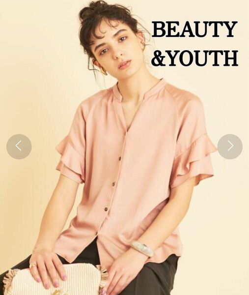 BEAUTY&YOUTH スキッパーラッフルスリーブブラウス キュプラ素材 半袖 半袖ブラウス WOMEN