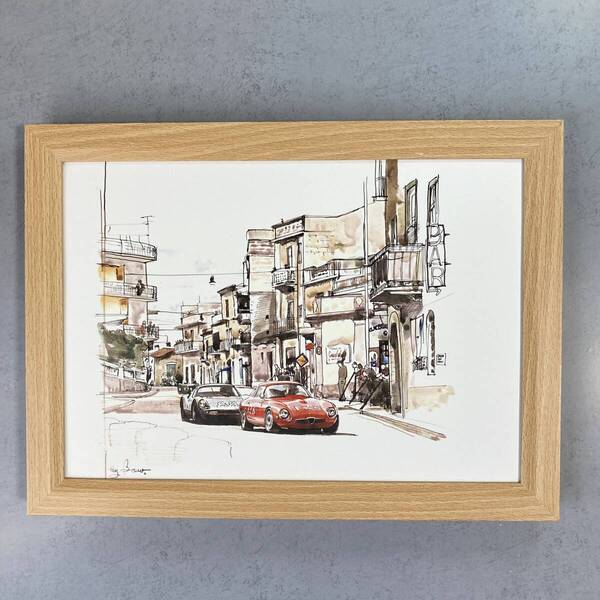 ●額装品 BOW 池田和弘 アルファロメオ TZ& ポルシェ904 貴重イラスト B5サイズ額入り ポスター風 アートフレーム 送料無料 B50