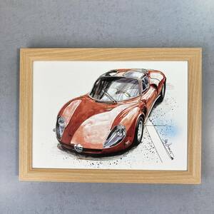 ●額装品 BOW 池田和弘 アルファロメオ 3312 Stradale 貴重イラスト B5サイズ額入り ポスター風 アートフレーム 送料無料 B53