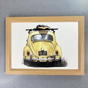 ●額装品 BOW 池田和弘 ＶＷ Beetle 貴重イラスト B5サイズ額入り ポスター風 アートフレーム 送料無料 B64