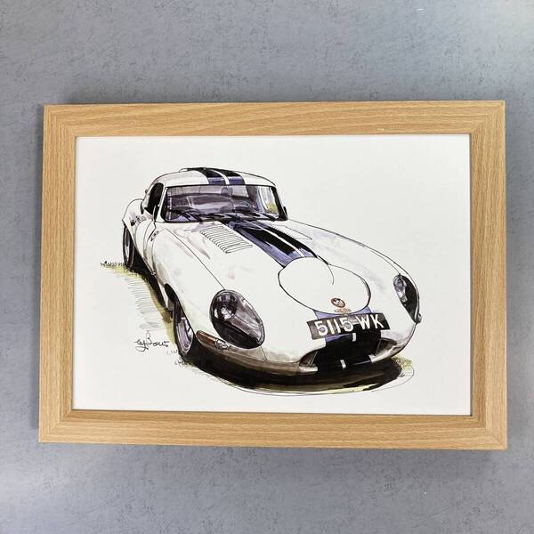 ●額装品 BOW 池田和弘 ジャガー E Type 貴重イラスト B5サイズ額入り ポスター風 アートフレーム 送料無料 B65