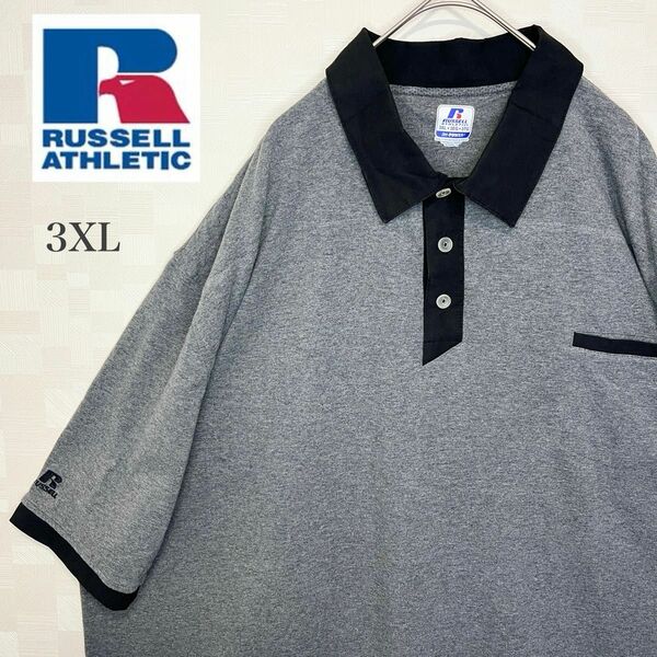 ラッセルアスレティック　ポロシャツ　半袖　刺繍　無地　グレー　3XL