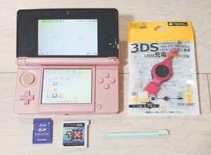Nintendo 3DS ミスティピンク SDカード 充電ケーブル タッチペン モンハン