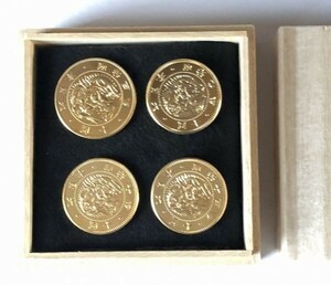 4 sheets old 10 jpy gold coin Meiji 3 year,9 year,10 year,13 year tree boxed collection 