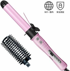 カール　32mm　ヘアアイロン　急速加熱 海外対応　ピンク