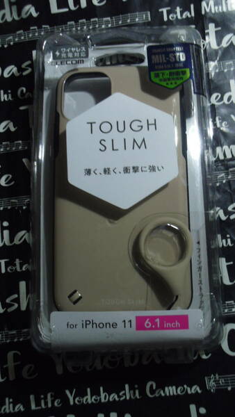 ELECOM iPhone 11 TOUGH SLIM2 ベージュ シリコンストラップ付・ホール付 ワイヤレス充電 全周配置独自設計エアクッション効率的衝撃吸収