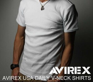 AVIREX アヴィレックス メンズ L 半袖 Vネック 白 リブ素材