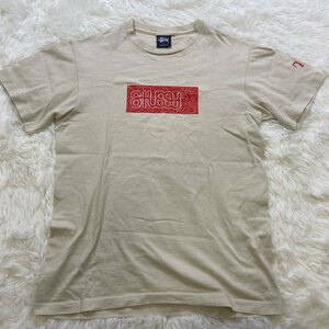 １円～　I-5　60　STUSSY　ステューシー　Tシャツ　BOXロゴ　USA製　コットン　ベージュ　サイズS　90-00s　紺タグ