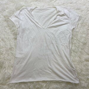 1円～　I-5　60　ZADIG&VOLTAIRE ゼディグエヴォルテール　Tシャツ　カットソー　ホワイト　Ｖネック　コットン　ギター柄　レース