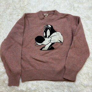 1円～　I-3　60　LOONEY TUNES 90s　ヴィンテージ　ルーニーチューンズ　ニット　ピンク　サイズL　ウール　セーター