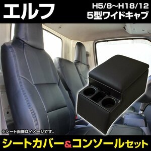 シートカバー + コンソールBOX エルフ 5型 ワイドキャブ NPR NPS NQR NQS ～H18/12 ヘッド一体 内装お得セット 即納