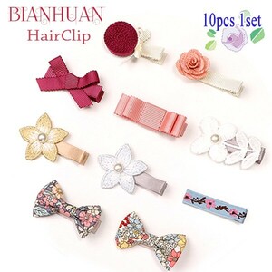  free shipping BIANHUAN hair clip 10 piece set hair accessory hairpin clip baby girl ribbon rose rose star Star pink 