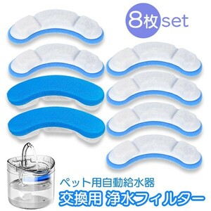 ペット用自動給水器 交換フィルター 青 8枚セット 浄水 清潔 お得 ストック ペット 給水器 活性炭 循環式 犬 猫 水飲み気ウォーター ブルー